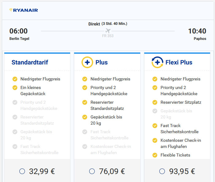 Ryanair Flugverbindung Berlin-Zypern