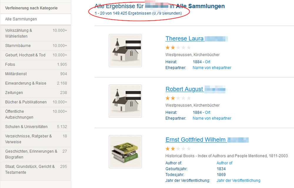MyHeritage Namen Suche
