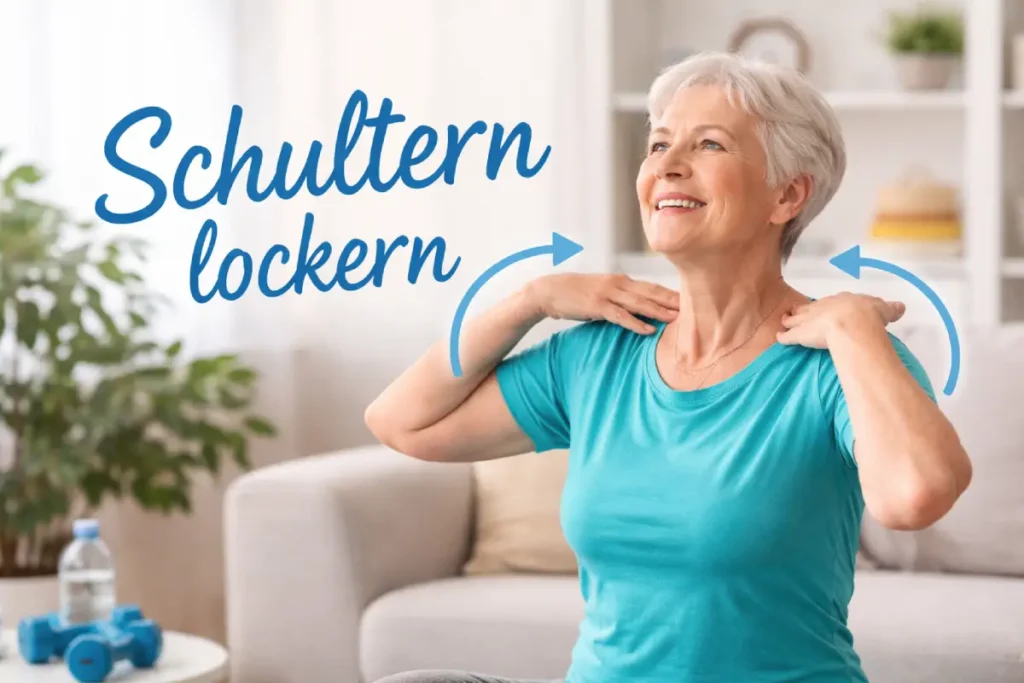 Seniorin macht Übung für die Schultern Beweglich bis ins hohe Alter – Meine Tipps & Übungen für zuhause