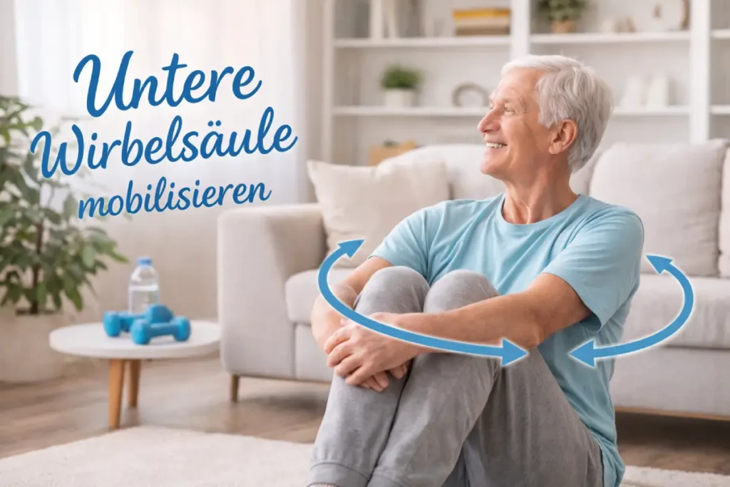 Senior macht Übung für die untere Wirbelsäule Beweglich bis ins hohe Alter – Meine Tipps & Übungen für zuhause